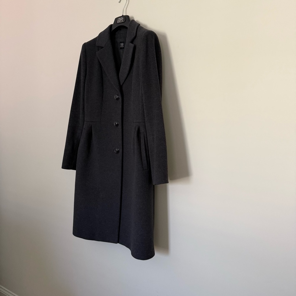 Elegant Cinzia Rocca Charcoal Grey Long Dress Coat, Overcoat Size 4